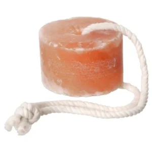 Cylindrical pink salt block with white rope