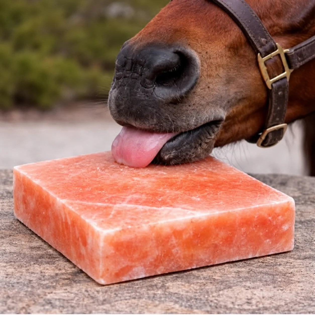 Tough1 1 lb Himalayan Rock Salt Optimized - Horse Salt Supply - Horse Salt Supply Horse licking a rectangular Himalayan rock salt block